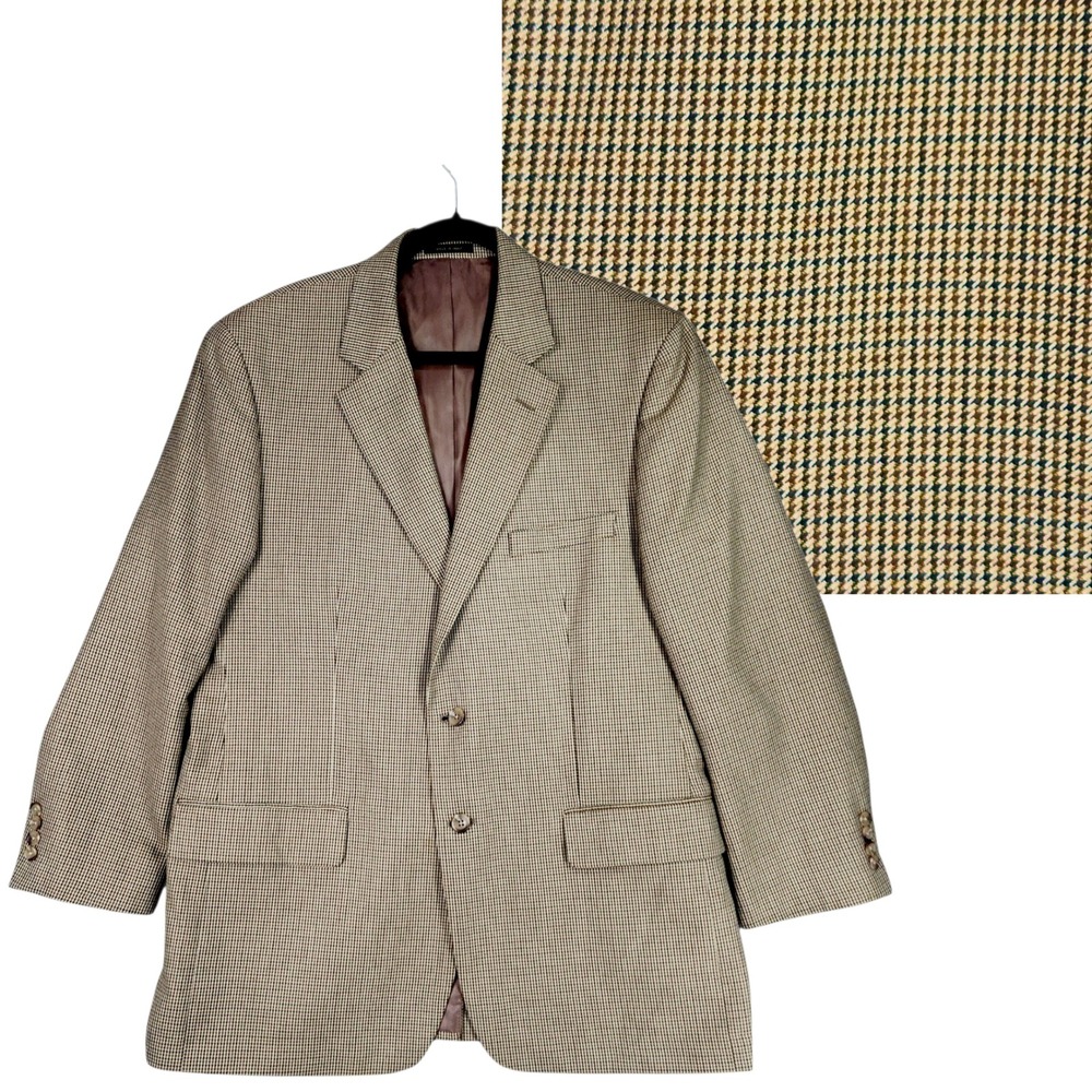 Club Room Houndstooth Blazer 44R Men Sport Coat Brown Tan Business Casual Preppy